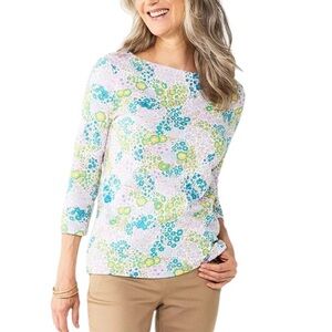 Croft & Barrow Boat Neck Floral Print T-Shirt Cottagecore Bohemian Size XL